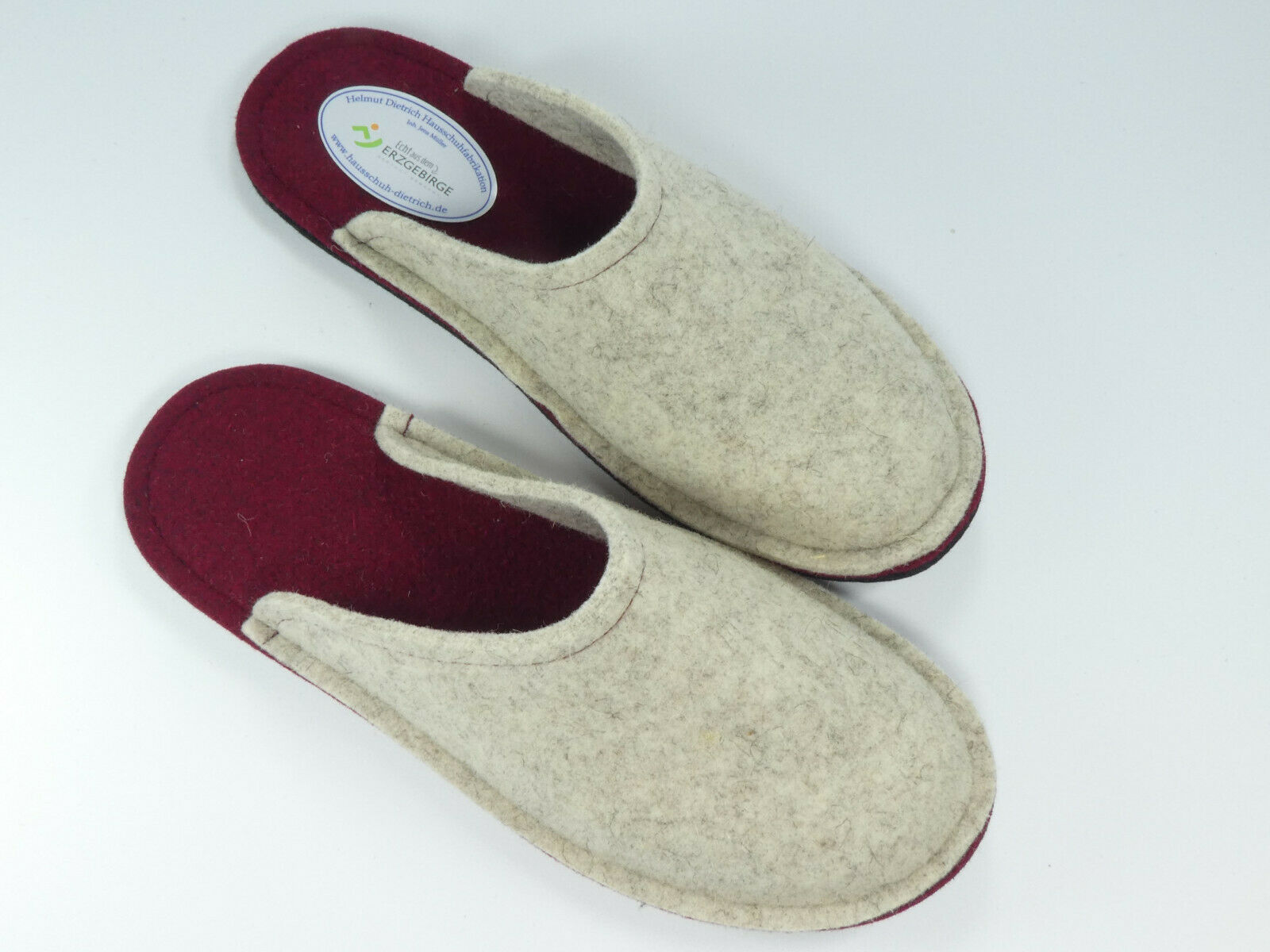 Barfuß-Pantoffel Wollfilz beige/weinrot