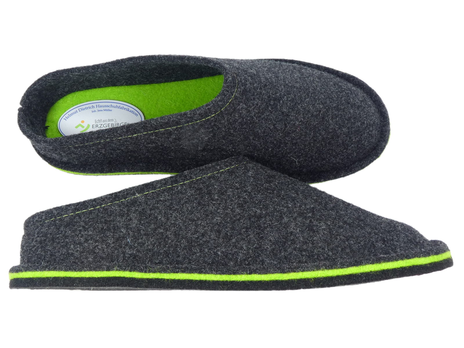 Barfußschuh Wollfilz anthrazit/lemon