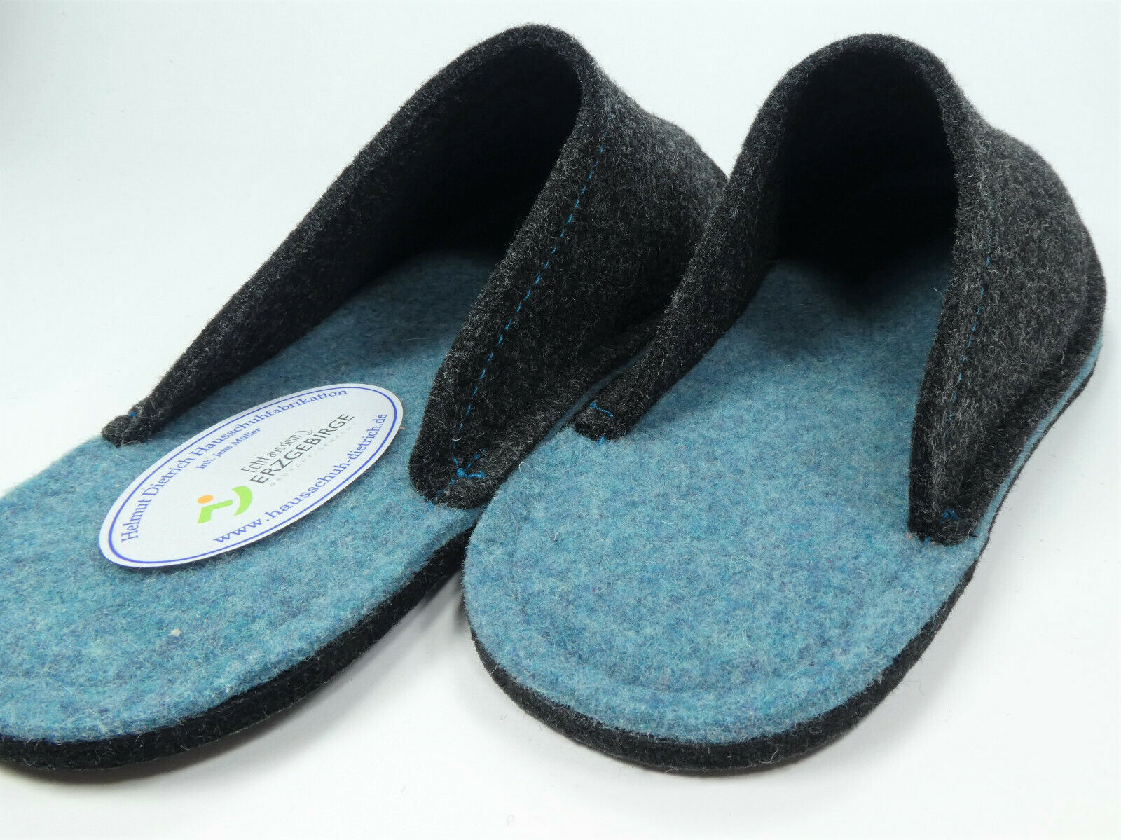Barfuß-Pantoffel Wollfilz anthrazit/ozeanblau