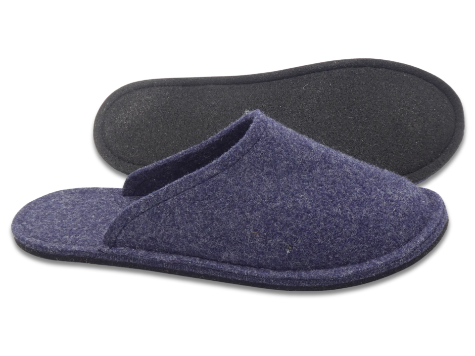 Barfuß-Pantoffel Wollfilz blau meliert