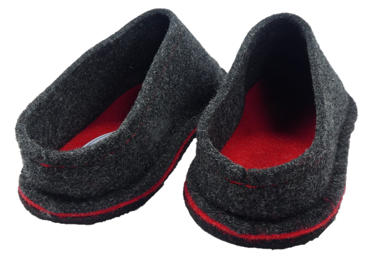 Barfußschuh Wollfilz anthrazit/rot