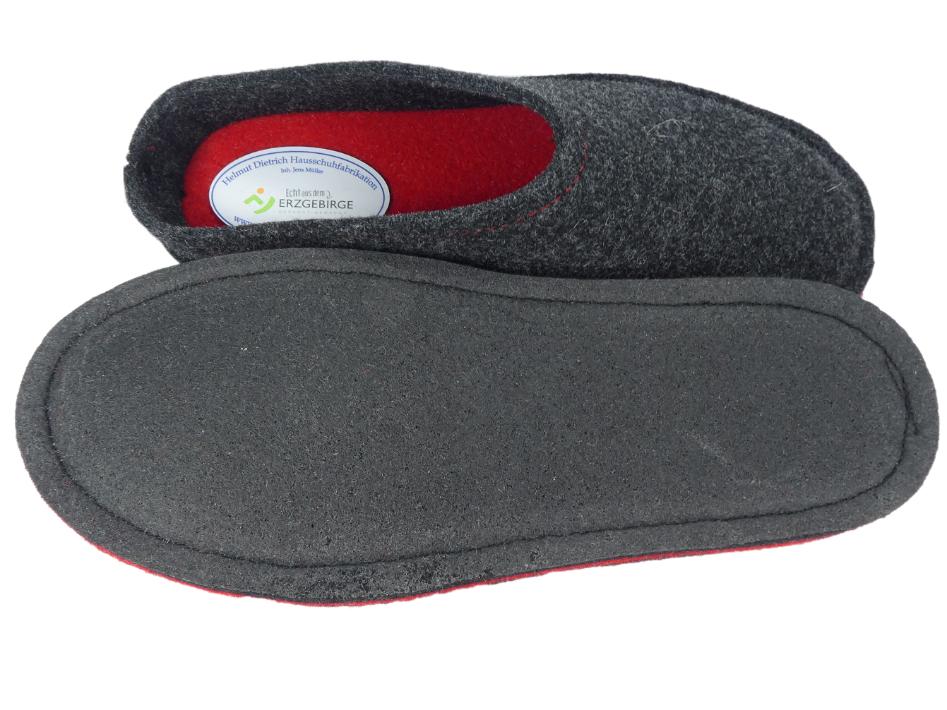 Barfußschuh Wollfilz anthrazit/rot