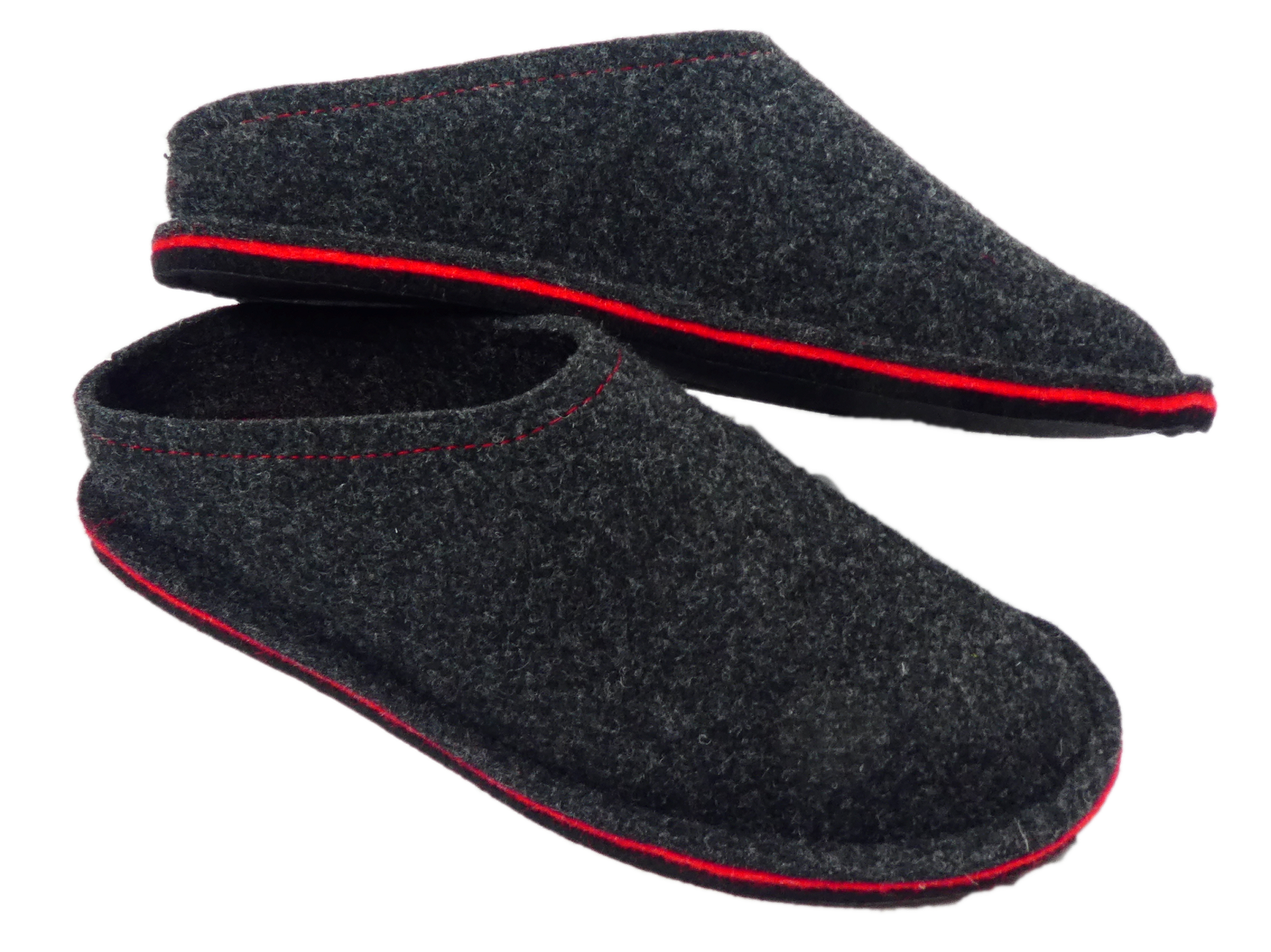 Barfußschuh Wollfilz anthrazit/rot