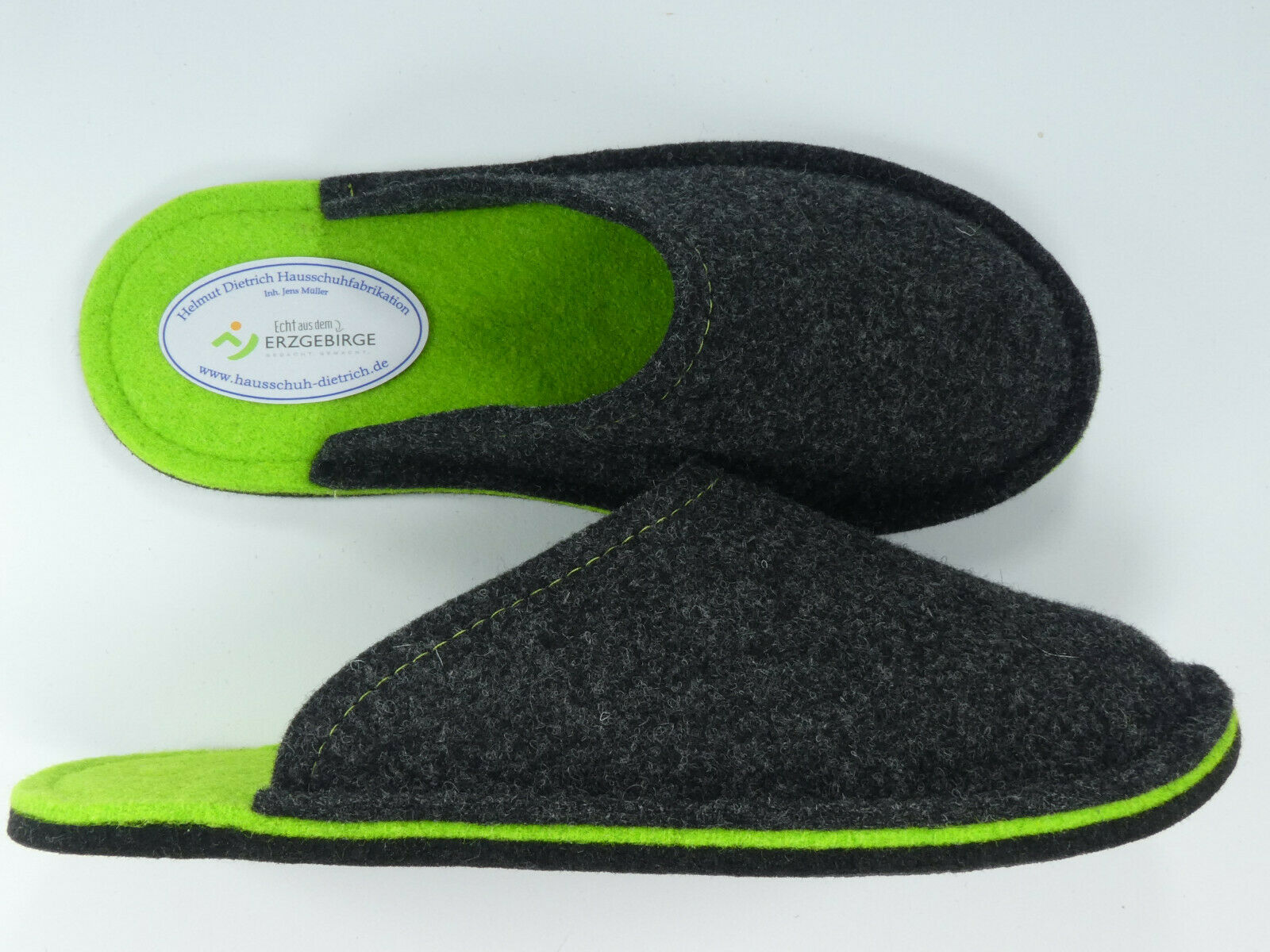 Barfuß-Pantoffel Wollfilz anthrazit/lemon