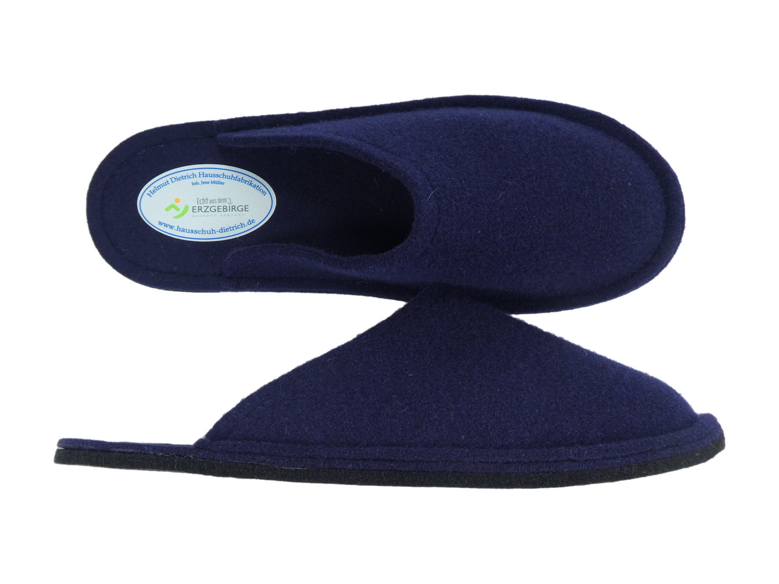 Barfuß-Pantoffel Wollfilz marineblau