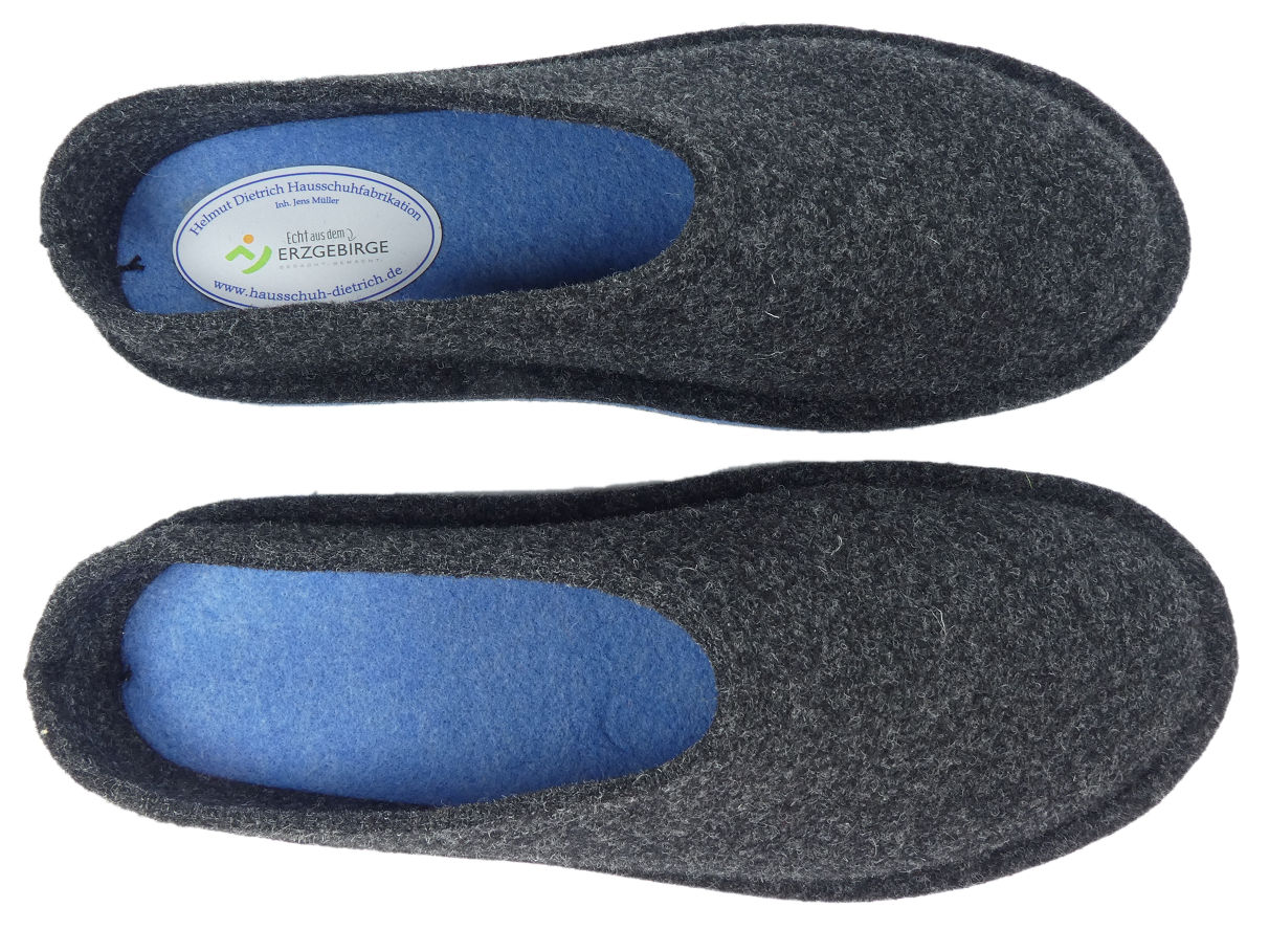 Barfußschuh Wollfilz anthrazit/azurblau