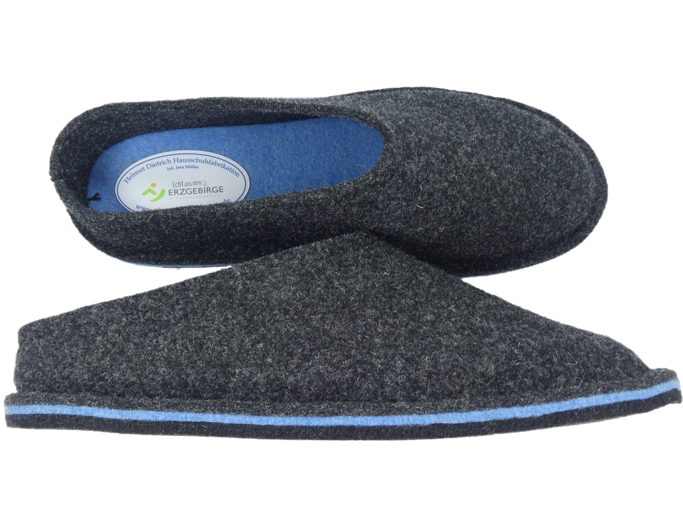Barfußschuh Wollfilz anthrazit/azurblau