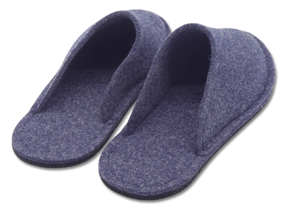 Barfuß-Pantoffel Wollfilz blau meliert