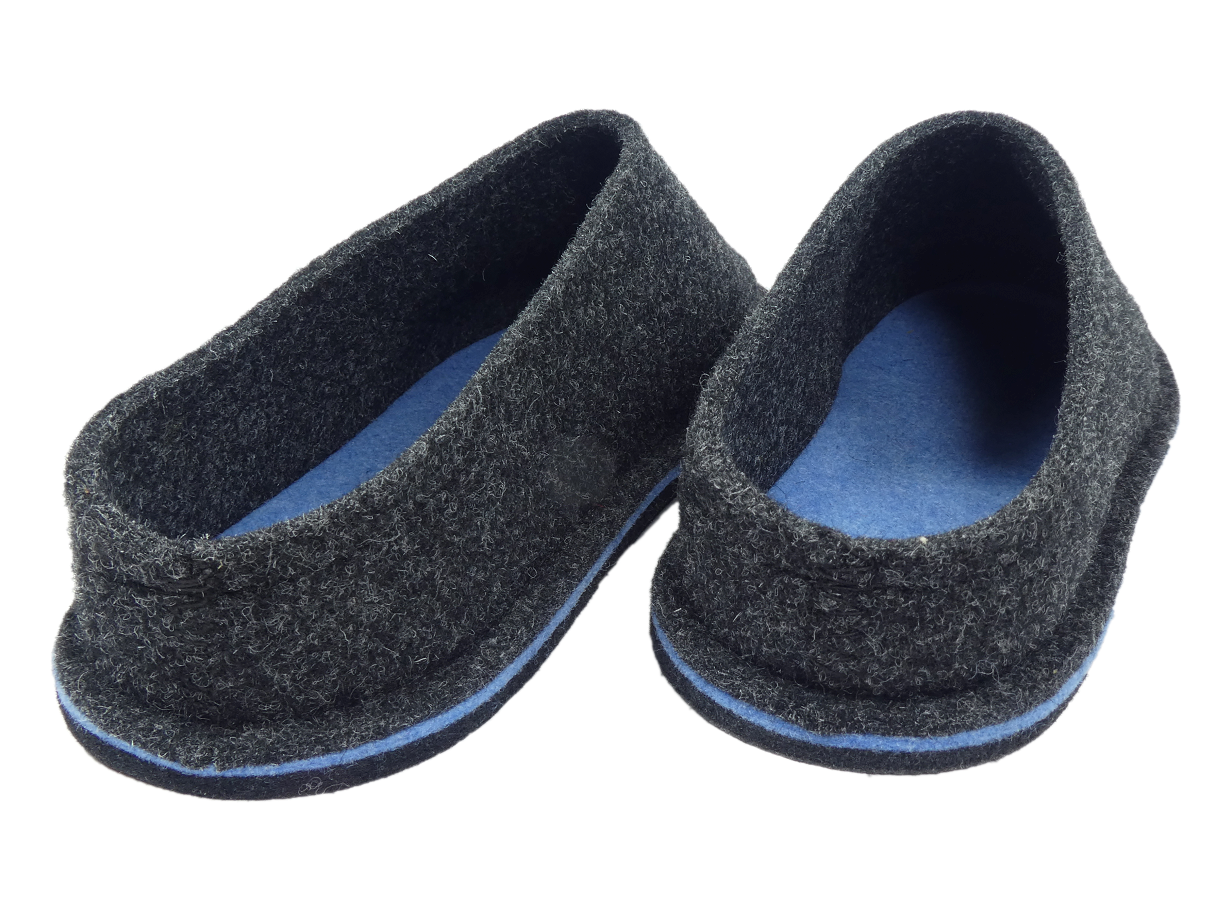 Barfußschuh Wollfilz anthrazit/azurblau