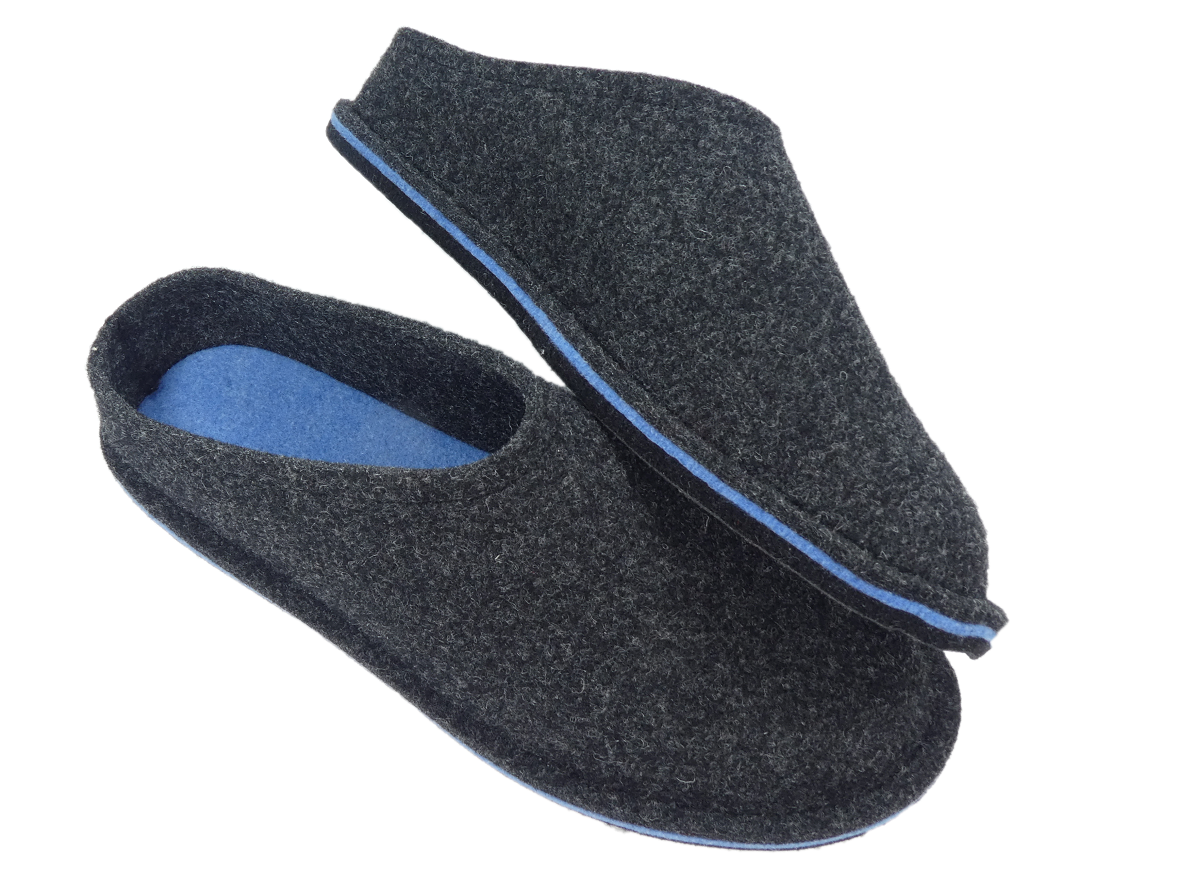 Barfußschuh Wollfilz anthrazit/azurblau