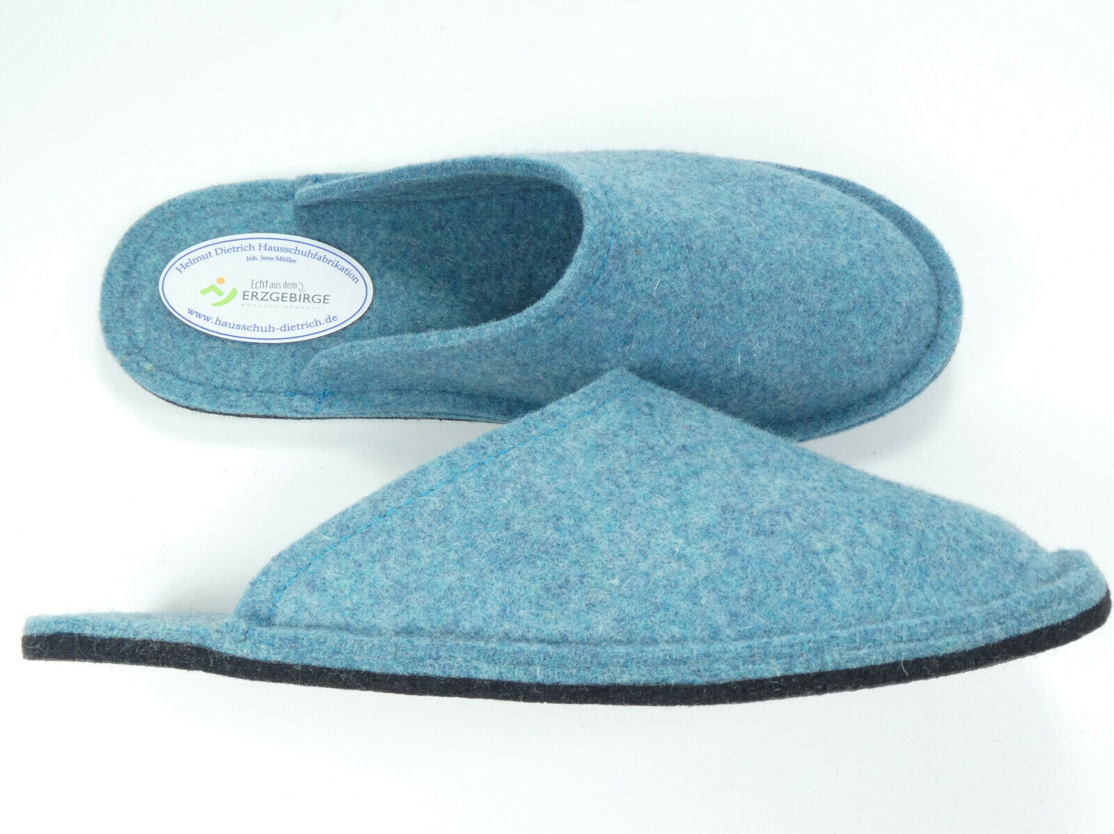 Barfuß-Pantoffel Wollfilz ozeanblau