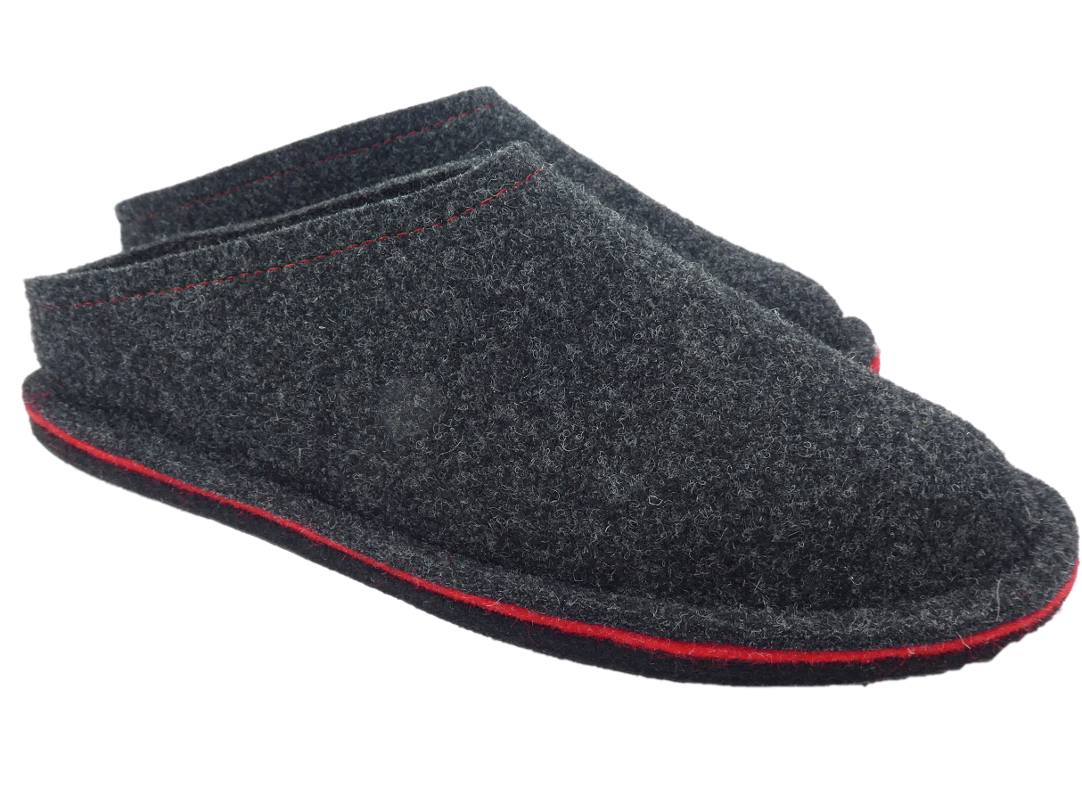 Barfußschuh Wollfilz anthrazit/rot