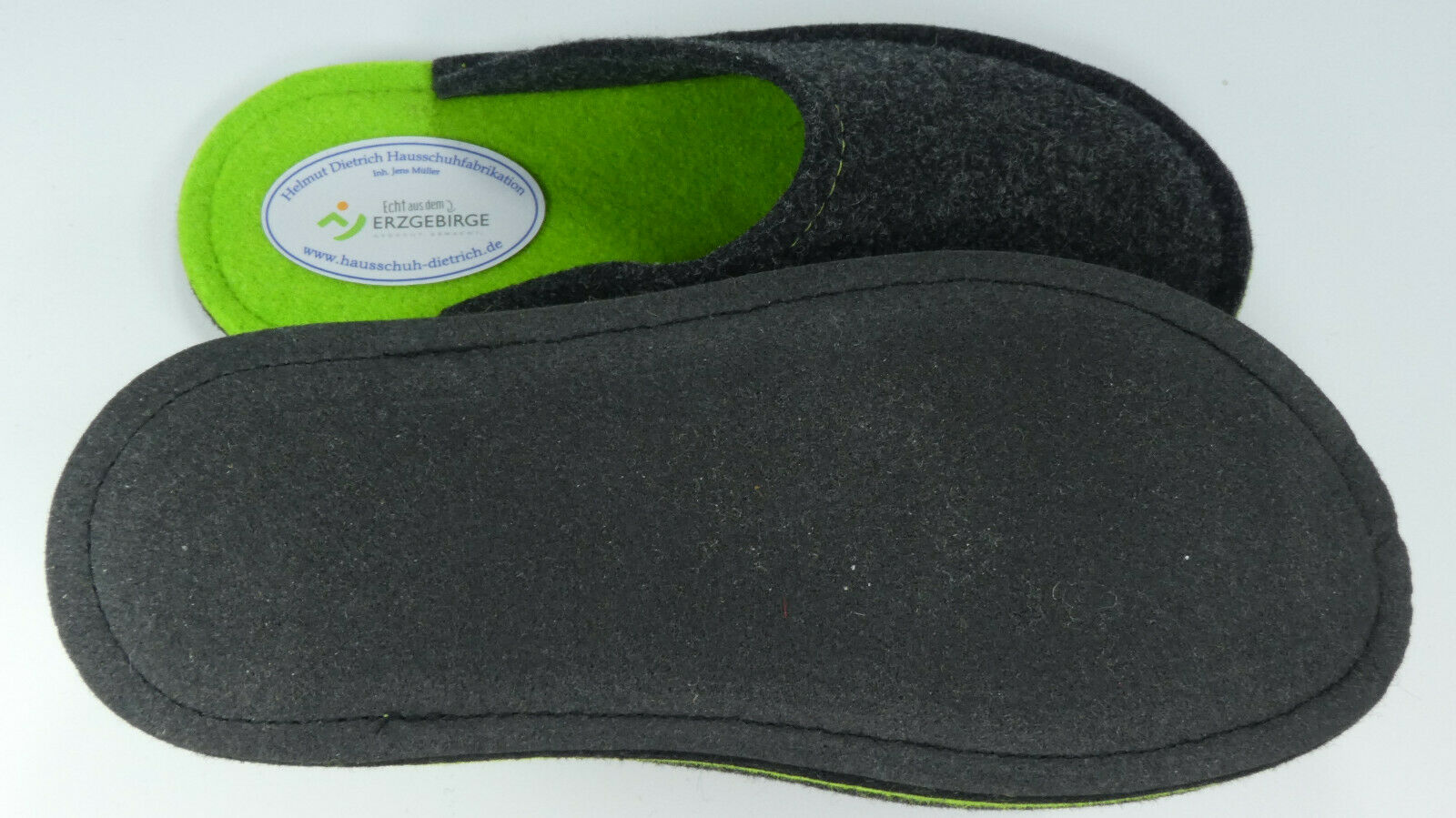 Barfuß-Pantoffel Wollfilz anthrazit/lemon
