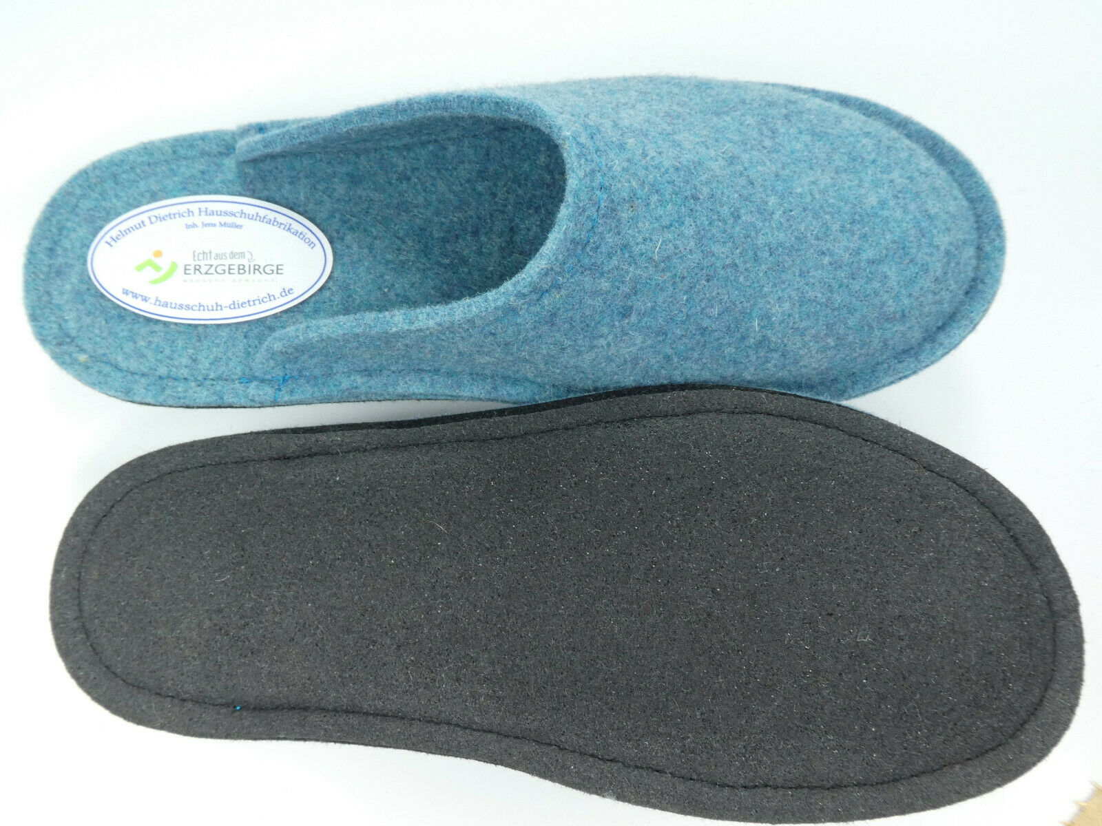 Barfuß-Pantoffel Wollfilz ozeanblau