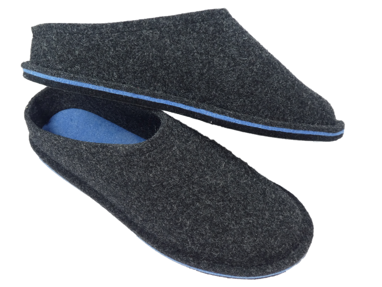 Barfußschuh Wollfilz anthrazit/azurblau