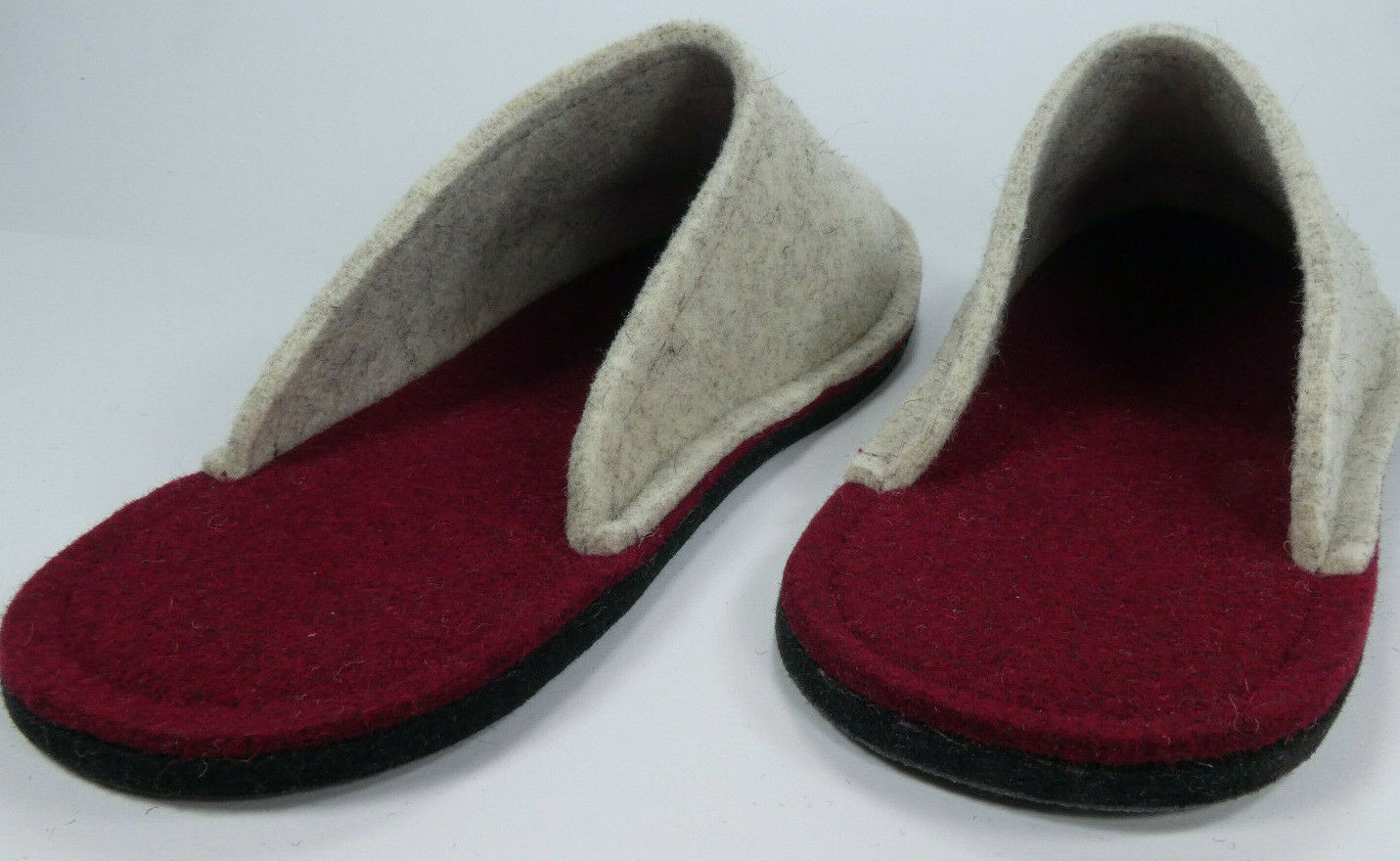 Barfuß-Pantoffel Wollfilz beige/weinrot